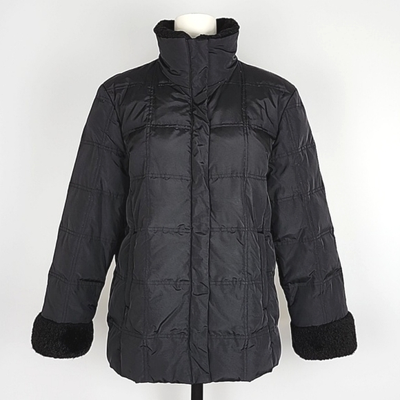 Nuage Women's Down Black Quilted Winter Coat Faux Fur Collar Cuffs Size Large - Picture 3 of 12